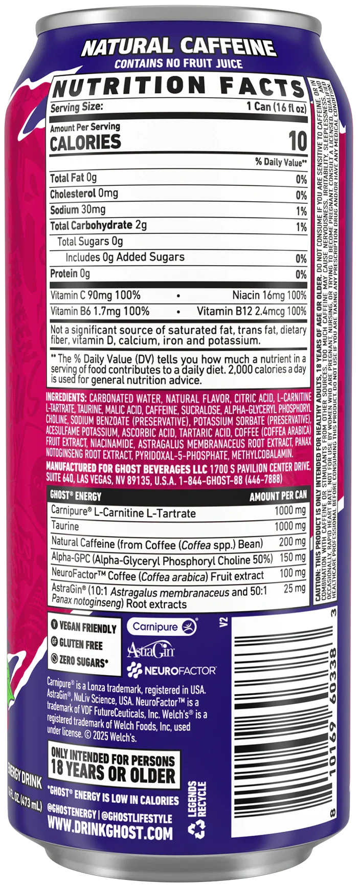 Ghost Energy Drink Grape 12/473ml - Image 2