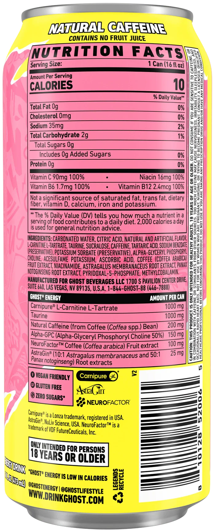 Ghost Energy Drink Sour Pink Lemonade 12/473ml - Image 2