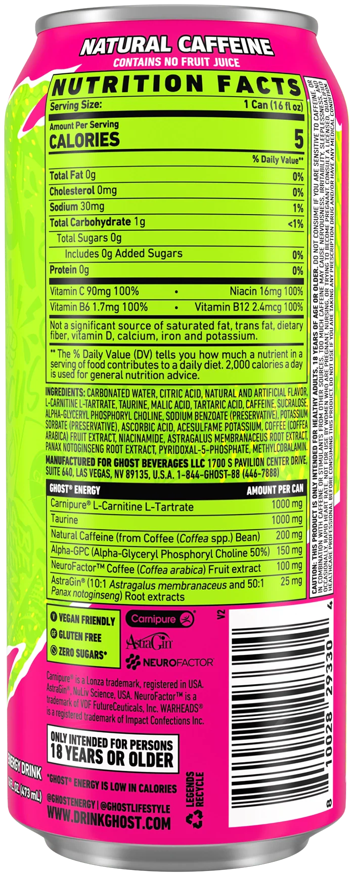 Ghost Energy Drink Warheads Sour Watermelon 12/473ml - Image 2
