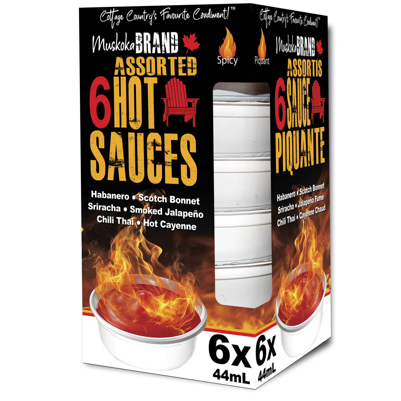 Muskoka Gourmet Dip Cups Hot Sauces 6/6/44ml