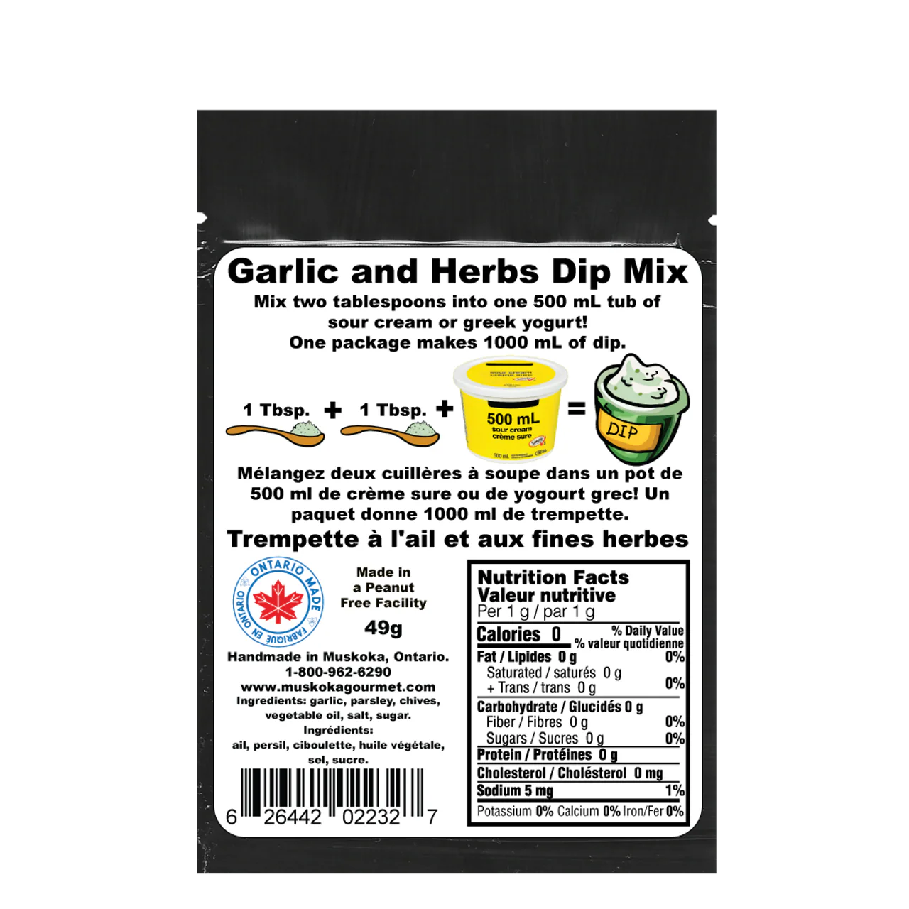 Muskoka Gourmet Dip Mix Garlic and Herbs 16/49g - Image 2